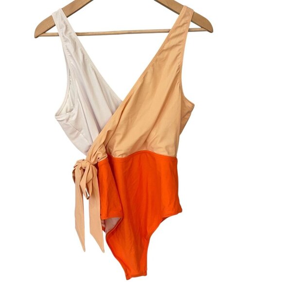 Cupshe XXL One Piece Swimsuit Colorblock Wrap Classic Coastal Resort Vacation - Picture 2 of 12